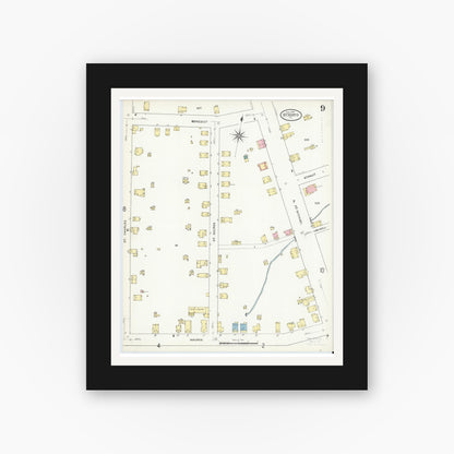 Old map wall art mockup — black gallery frame with white mat — Sanborn Fire Insurance Map from Saint Marys, Elk County, Pennsylvania (1909), Sheet #0009