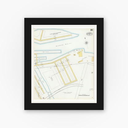 Old map wall art mockup — black gallery frame with white mat — Sanborn Fire Insurance Map from Marinette, Marinette County, Wisconsin (1901), Sheet #0016
