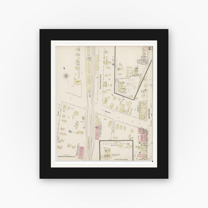 Old map wall art mockup — black gallery frame with white mat — Sanborn Fire Insurance Map from Avon, Livingston County, New York (1885), Sheet #0002