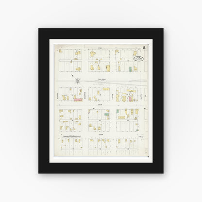 Old map wall art mockup — black gallery frame with white mat — Sanborn Fire Insurance Map from Calvert, Robertson County, Texas (1896), Sheet #0002