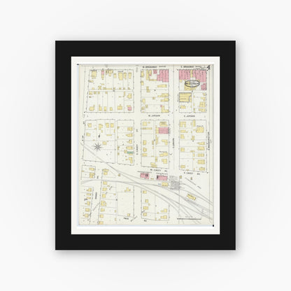 Old map wall art mockup — black gallery frame with white mat — Sanborn Fire Insurance Map from Mount Vernon, Jefferson County, Illinois (1894), Sheet #0004