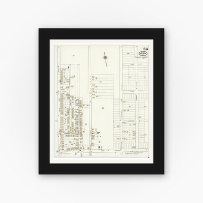 Old map wall art mockup — black gallery frame with white mat — Sanborn Fire Insurance Map from Batavia, Genesee County, New York (1919), Sheet #0038
