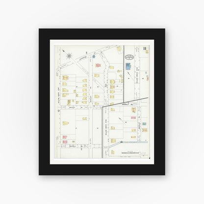 Old map wall art mockup — black gallery frame with white mat — Sanborn Fire Insurance Map from Glenside, Montgomery County, Pennsylvania (1909), Sheet #0011