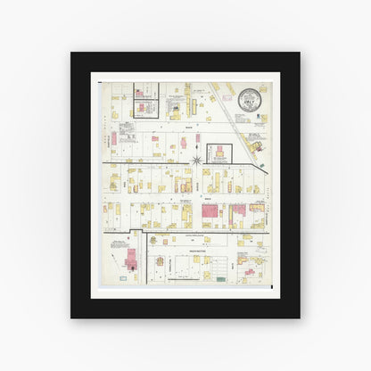 Old map wall art mockup — black gallery frame with white mat — Sanborn Fire Insurance Map from Ubly, Huron County, Michigan (1909), Sheet #0001