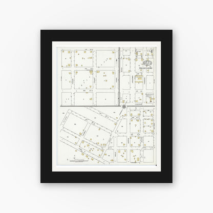 Old map wall art mockup — black gallery frame with white mat — Sanborn Fire Insurance Map from Miles, Runnels County, Texas (1921), Sheet #0004