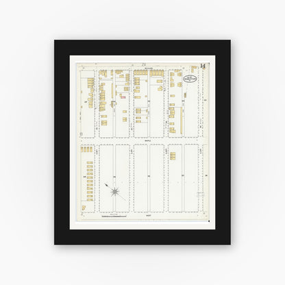 Old map wall art mockup — black gallery frame with white mat — Sanborn Fire Insurance Map from Homestead, Allegheny County, Pennsylvania (1907), Sheet #0014