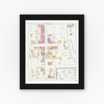 Old map wall art mockup — black gallery frame with white mat — Sanborn Fire Insurance Map from Princeton, Mille Lacs County, Minnesota (1904), Sheet #0002