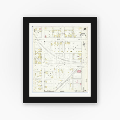 Old map wall art mockup — black gallery frame with white mat — Sanborn Fire Insurance Map from Circleville, Pickaway County, Ohio (1914), Sheet #0017