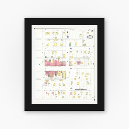 Old map wall art mockup — black gallery frame with white mat — Sanborn Fire Insurance Map from Osage, Mitchell County, Iowa (1905), Sheet #0005