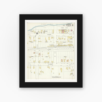 Old map wall art mockup — black gallery frame with white mat — Sanborn Fire Insurance Map from Durand, Pepin County, Wisconsin (1916), Sheet #0002