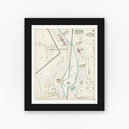 Old map wall art mockup — black gallery frame with white mat — Sanborn Fire Insurance Map from Whitehall, Washington County, New York (1884), Sheet #0004