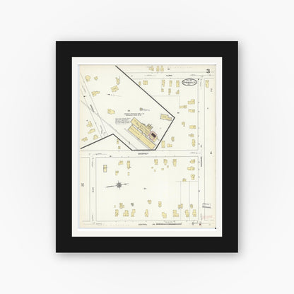 Old map wall art mockup — black gallery frame with white mat — Sanborn Fire Insurance Map from Springville, Erie County, New York (1912), Sheet #0003