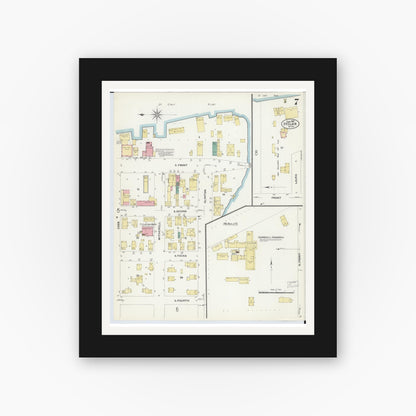 Old map wall art mockup — black gallery frame with white mat — Sanborn Fire Insurance Map from Saint Clair, Saint Clair County, Michigan (1907), Sheet #0007