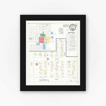 Old map wall art mockup — black gallery frame with white mat — Sanborn Fire Insurance Map from Stuart, Guthrie and Adair Counties, Iowa (1901), Sheet #0001