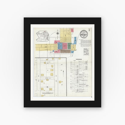 Old map wall art mockup — black gallery frame with white mat — Sanborn Fire Insurance Map from Honey Grove, Fannin County, Texas (1921) - Complete Map Set