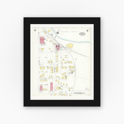 Old map wall art mockup — black gallery frame with white mat — Sanborn Fire Insurance Map from Franklin, Independent Cities, Virginia (1923), Sheet #0006