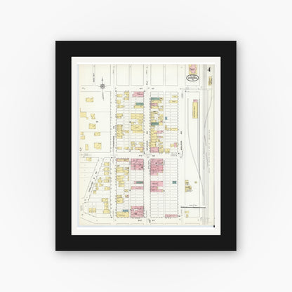 Old map wall art mockup — black gallery frame with white mat — Sanborn Fire Insurance Map from Donora, Washington County, Pennsylvania (1909), Sheet #0004