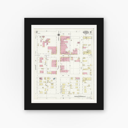 Old map wall art mockup — black gallery frame with white mat — Sanborn Fire Insurance Map from Mercedes, Hidalgo County, Texas (1925), Sheet #0002