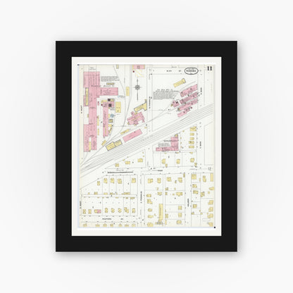 Old map wall art mockup — black gallery frame with white mat — Sanborn Fire Insurance Map from Kewanee, Henry County, Illinois (1910), Sheet #0011