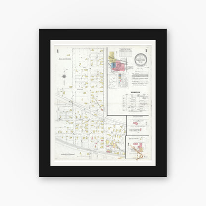 Old map wall art mockup — black gallery frame with white mat — Sanborn Fire Insurance Map from Converse, Miami County, Indiana (1938) - Complete Map Set