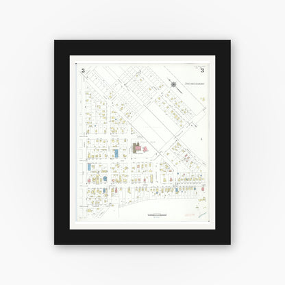 Old map wall art mockup — black gallery frame with white mat — Sanborn Fire Insurance Map from Flat Rock, Wayne County, Michigan (1941), Sheet #0003
