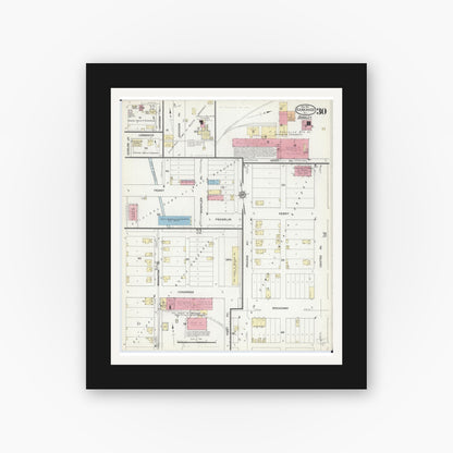 Old map wall art mockup — black gallery frame with white mat — Sanborn Fire Insurance Map from Kankakee, Kankakee County, Illinois (1914), Sheet #0030