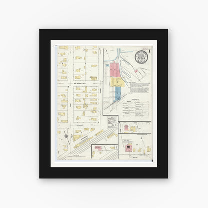 Old map wall art mockup — black gallery frame with white mat — Sanborn Fire Insurance Map from Huron, Erie County, Ohio (1910) - Complete Map Set