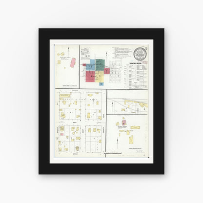 Old map wall art mockup — black gallery frame with white mat — Sanborn Fire Insurance Map from Caledonia, Houston County, Minnesota (1909) - Complete Map Set