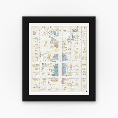 Old map wall art mockup — black gallery frame with white mat — Sanborn Fire Insurance Map from Waupun, Dodge and Fond du Lac Counties, Wisconsin (1892), Sheet #0003
