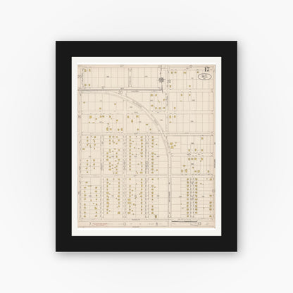 Old map wall art mockup — black gallery frame with white mat — Sanborn Fire Insurance Map from Bell, Los Angeles County, California (1922), Sheet #0017