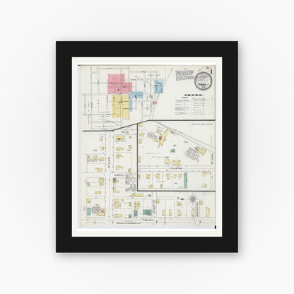 Old map wall art mockup — black gallery frame with white mat — Sanborn Fire Insurance Map from Romeo, Macomb County, Michigan (1895) - Complete Map Set