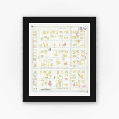 Old map wall art mockup — black gallery frame with white mat — Sanborn Fire Insurance Map from Flint, Genesee County, Michigan (1902), Sheet #0017