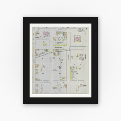 Old map wall art mockup — black gallery frame with white mat — Sanborn Fire Insurance Map from El Paso, El Paso County, Texas (1888), Sheet #0005