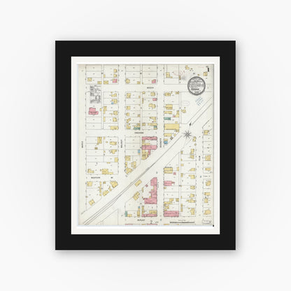 Old map wall art mockup — black gallery frame with white mat — Sanborn Fire Insurance Map from Osgood, Ripley County, Indiana (1899) - Complete Map Set