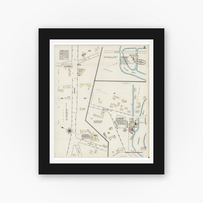 Old map wall art mockup — black gallery frame with white mat — Sanborn Fire Insurance Map from Medway, Norfolk County, Massachusetts (1884), Sheet #0005