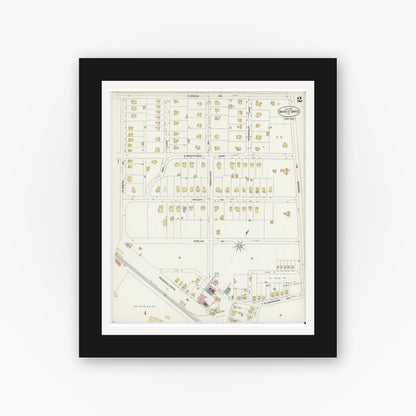 Old map wall art mockup — black gallery frame with white mat — Sanborn Fire Insurance Map from Wayne, Delaware County, Pennsylvania (1902), Sheet #0002