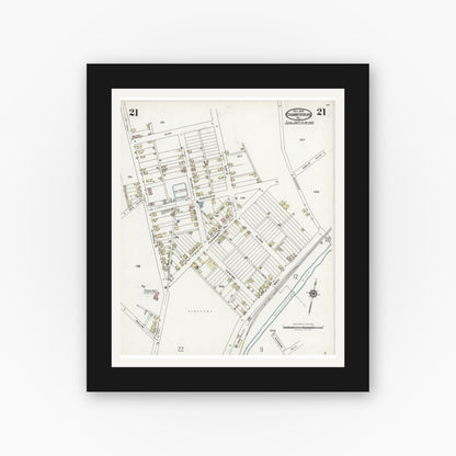 Old map wall art mockup — black gallery frame with white mat — Sanborn Fire Insurance Map from Chambersburg, Franklin County, Pennsylvania (1924), Sheet #0021