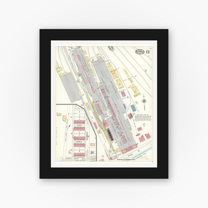 Old map wall art mockup — black gallery frame with white mat — Sanborn Fire Insurance Map from Natrona, Allegheny County, Pennsylvania (1921), Sheet #0011