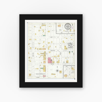Old map wall art mockup — black gallery frame with white mat — Sanborn Fire Insurance Map from Crandon, Forest County, Wisconsin (1904), Sheet #0001