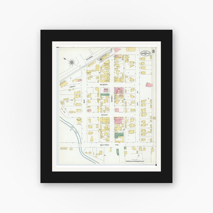 Old map wall art mockup — black gallery frame with white mat — Sanborn Fire Insurance Map from Brookville, Montgomery County, Ohio (1901), Sheet #0003