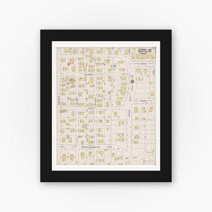 Old map wall art mockup — black gallery frame with white mat — Sanborn Fire Insurance Map from Marion, Williamson County, Illinois (1922), Sheet #0017