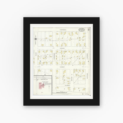 Old map wall art mockup — black gallery frame with white mat — Sanborn Fire Insurance Map from Nappanee, Elkhart County, Indiana (1910), Sheet #0003