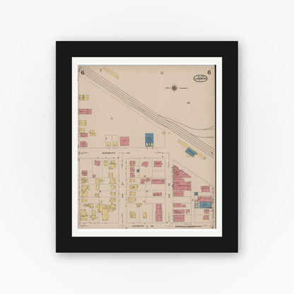 Old map wall art mockup — black gallery frame with white mat — Sanborn Fire Insurance Map from Lakewood, Ocean County, New Jersey (1922), Sheet #0006