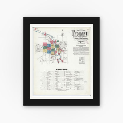 Old map wall art mockup — black gallery frame with white mat — Sanborn Fire Insurance Map from Ypsilanti, Washtenaw County, Michigan (1909), Sheet #0001