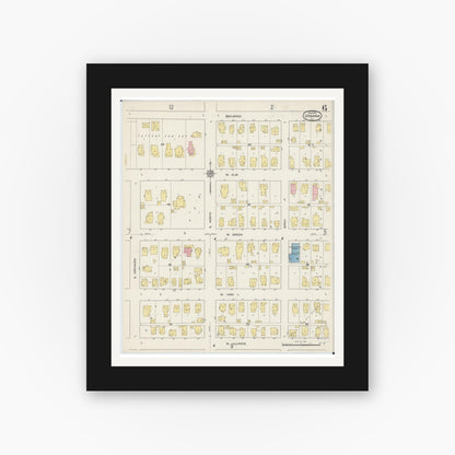 Old map wall art mockup — black gallery frame with white mat — Sanborn Fire Insurance Map from Urbana, Champaign County, Illinois (1915), Sheet #0006