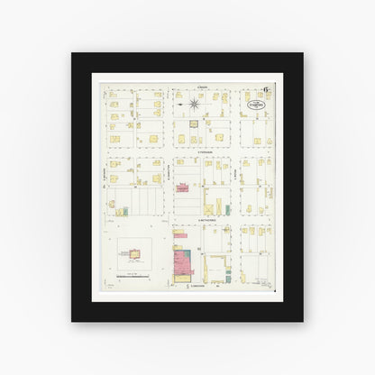 Old map wall art mockup — black gallery frame with white mat — Sanborn Fire Insurance Map from Stamford, Jones County, Texas (1908), Sheet #0006