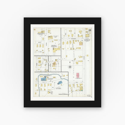 Old map wall art mockup — black gallery frame with white mat — Sanborn Fire Insurance Map from Wabash, Wabash County, Indiana (1901), Sheet #0012