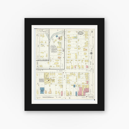 Old map wall art mockup — black gallery frame with white mat — Sanborn Fire Insurance Map from Galion, Crawford County, Ohio (1913), Sheet #0003