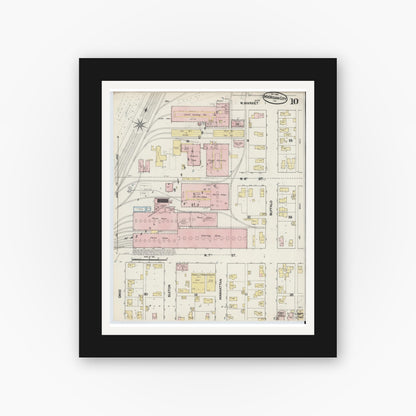 Old map wall art mockup — black gallery frame with white mat — Sanborn Fire Insurance Map from Michigan City, La Porte County, Indiana (1889), Sheet #0010