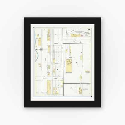 Old map wall art mockup — black gallery frame with white mat — Sanborn Fire Insurance Map from Red Jacket, Houghton County, Michigan (1908), Sheet #0019